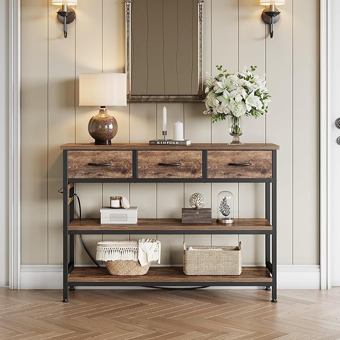 Entryway Table with Power Outlets-3 Drawers